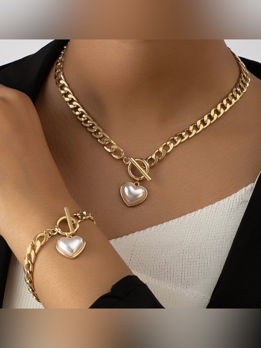 Kohl's Gold-Tone Chain Necklace with Pearl Heart Charm